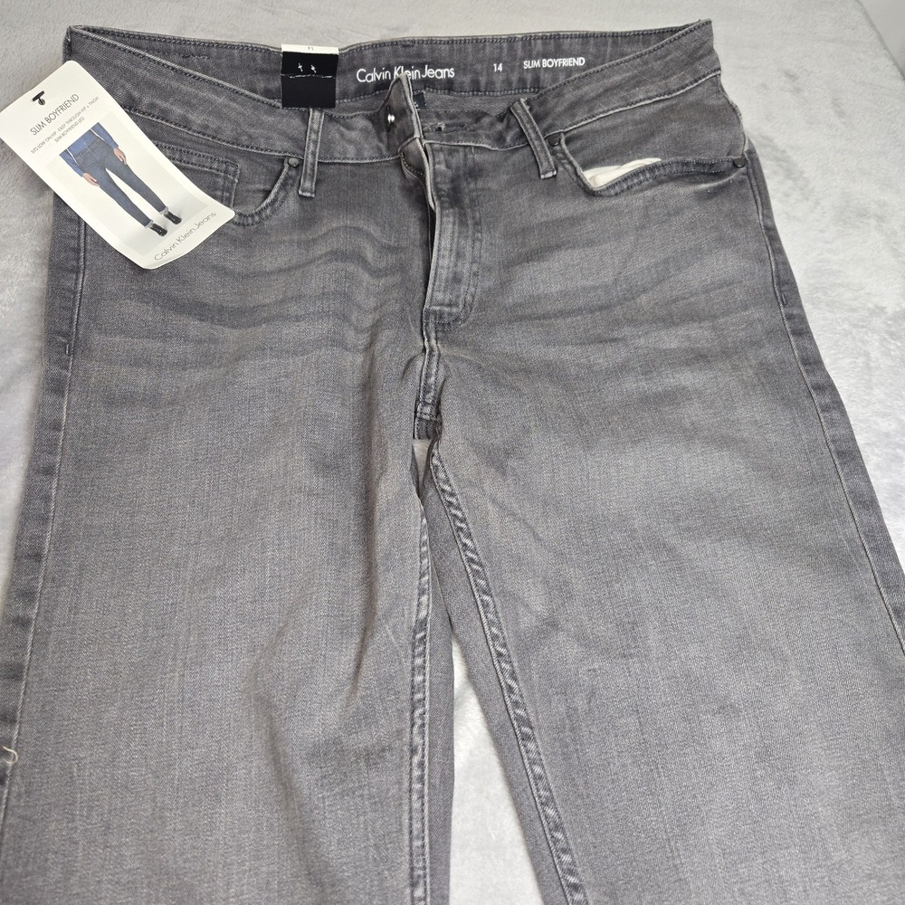 Calvin Klein Jeans Slim Boyfriend Womens 14 Gray Denim Pants NWT Straight Leg
